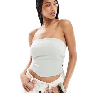 ASOS Design Linen blend tie back bandeau top in sage